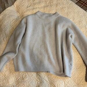 Point Sur Waffle Knit Button Back Sweater Light Grey Crew Neck Womens Medium